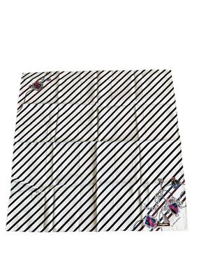 NWT LANCEL Paris Vintage Cotton Handkerchief 19” Black White Stripe Crest Japan